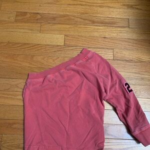 Red and Charcoal Grey Off-Shoulder Long Sleeve Top 2